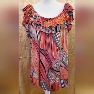 Essentials by Milano Woman top. Size 2X orange, Pink, black, peach, white